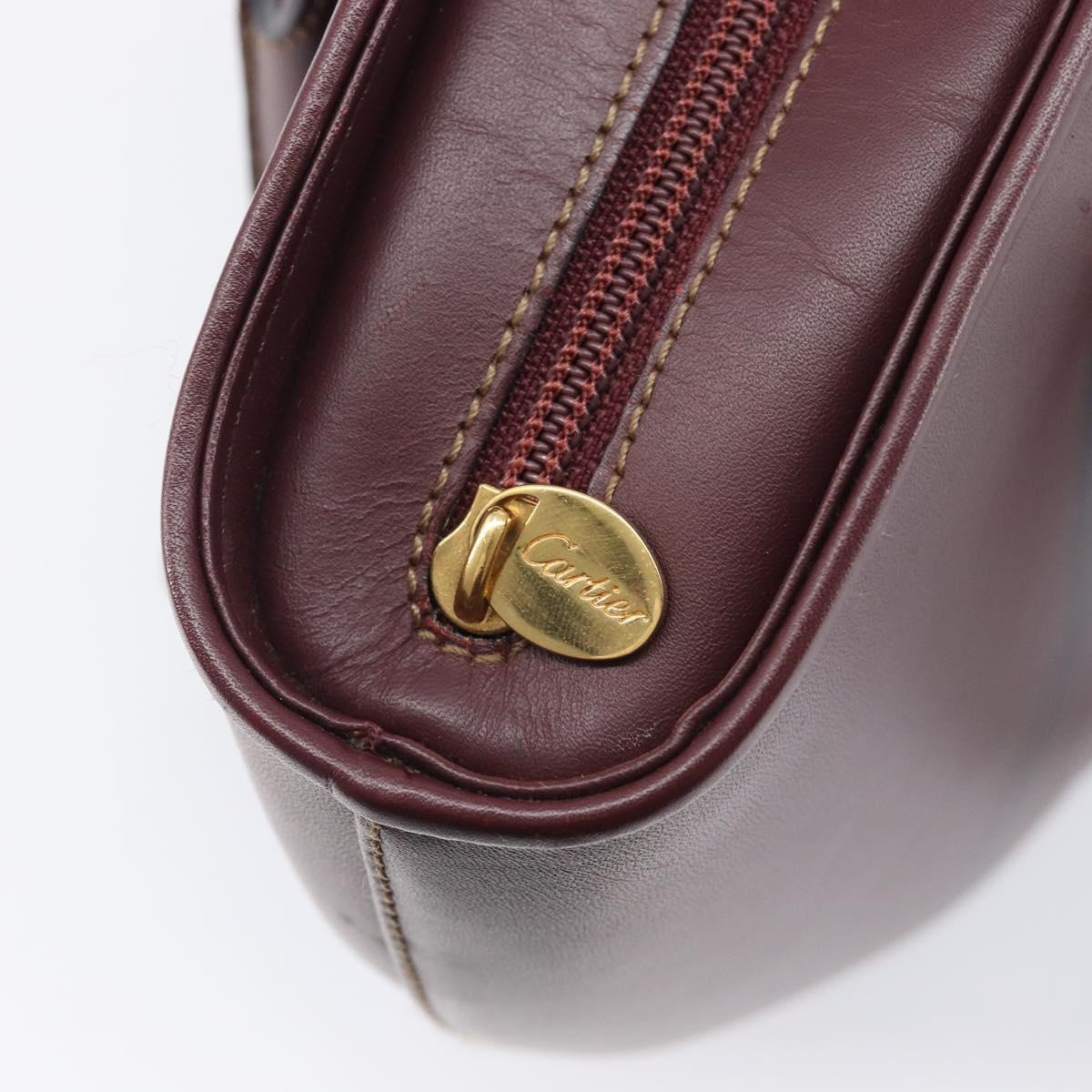 Cartier Must Line Hand Bag Leather Bordeaux Gold Auth 210942V