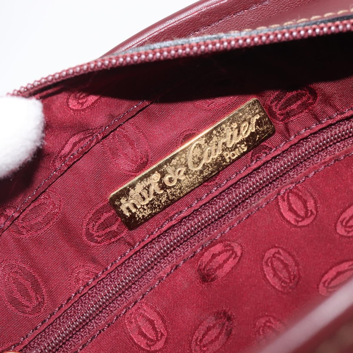 Cartier Must Line Hand Bag Leather Bordeaux Gold Auth 210942V