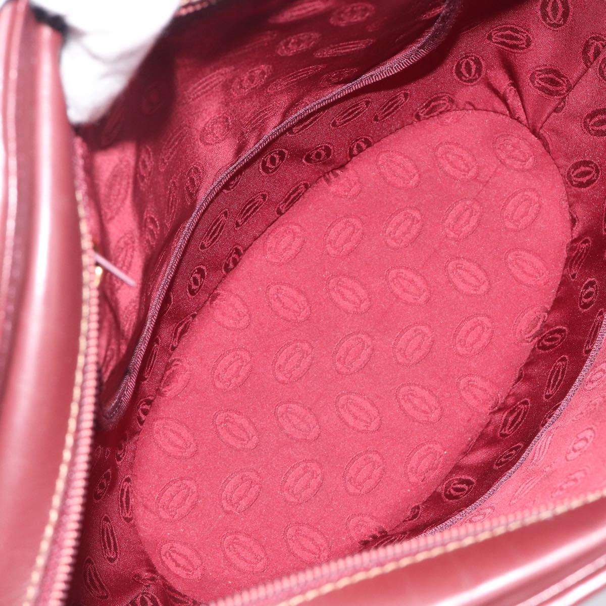 Cartier Must Line Hand Bag Leather Bordeaux Gold Auth 210942V