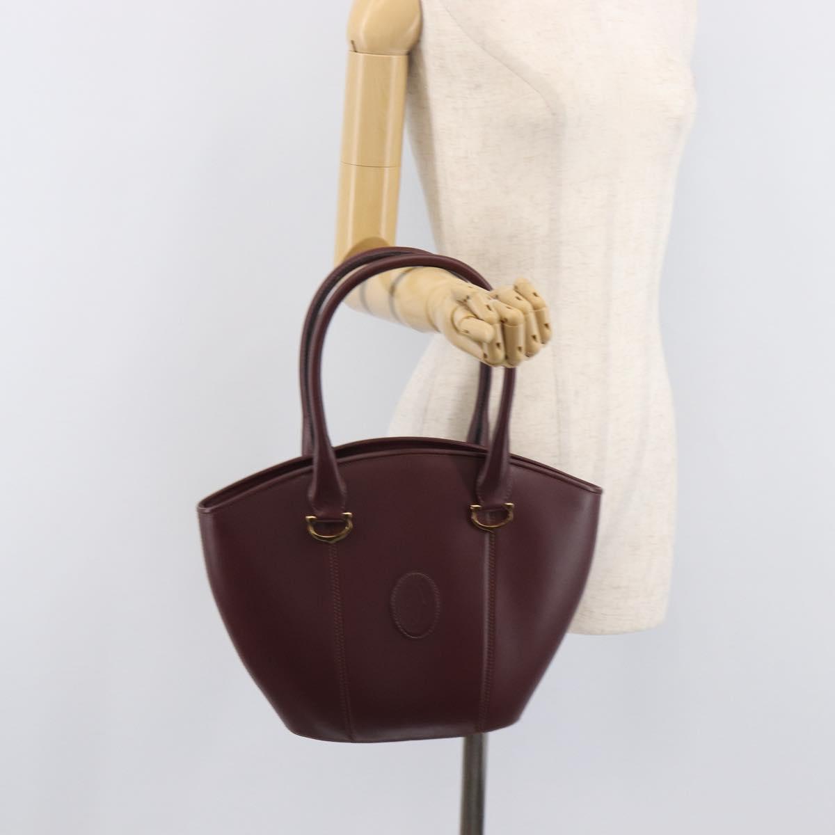 Cartier Must Line Hand Bag Leather Bordeaux Gold Auth 210942V