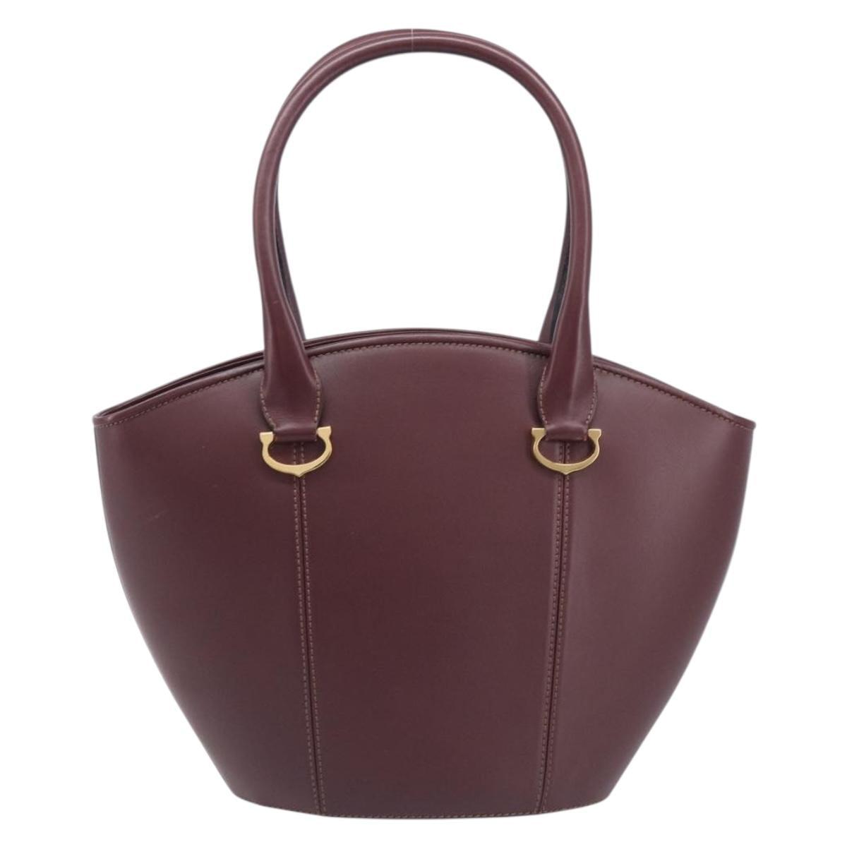 Cartier Must Line Hand Bag Leather Bordeaux Gold Auth 210942V