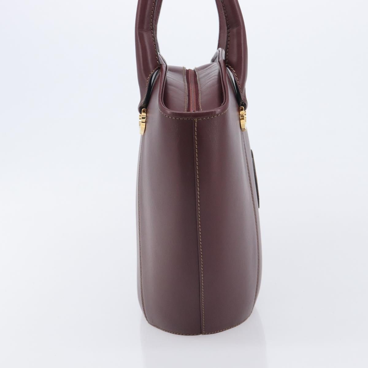 Cartier Must Line Hand Bag Leather Bordeaux Gold Auth 210942V