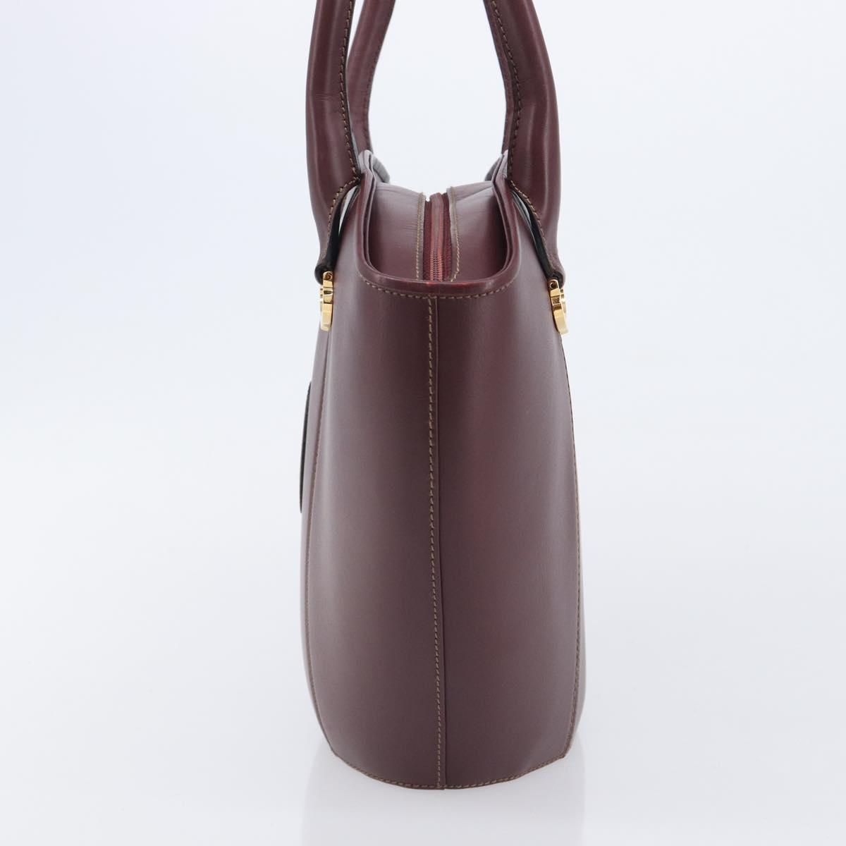 Cartier Must Line Hand Bag Leather Bordeaux Gold Auth 210942V