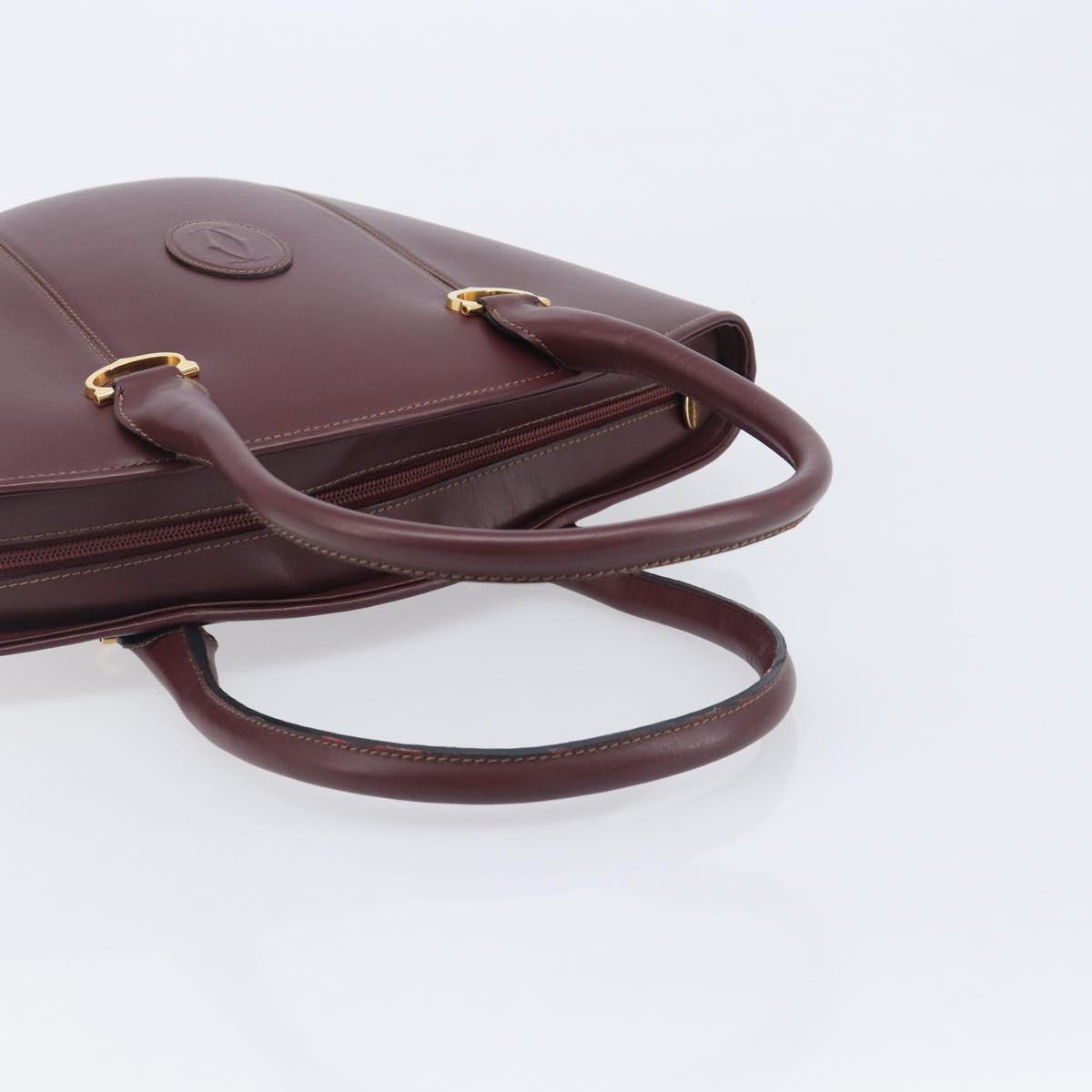 Cartier Must Line Hand Bag Leather Bordeaux Gold Auth 210942V