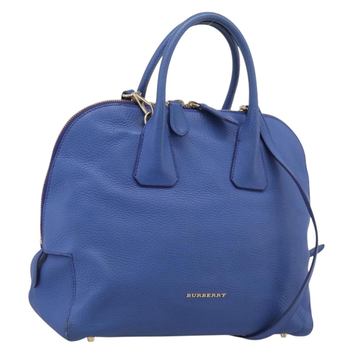 BURBERRY Hand Bag Leather 2way Blue Gold Auth 210943A