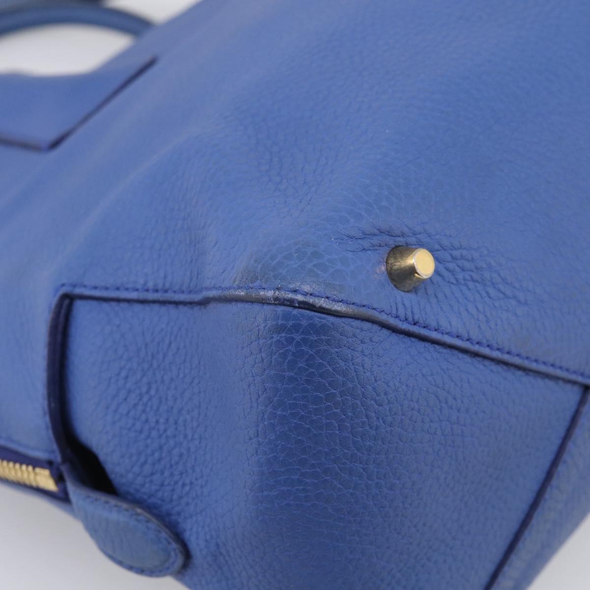 BURBERRY Hand Bag Leather 2way Blue Gold Auth 210943A