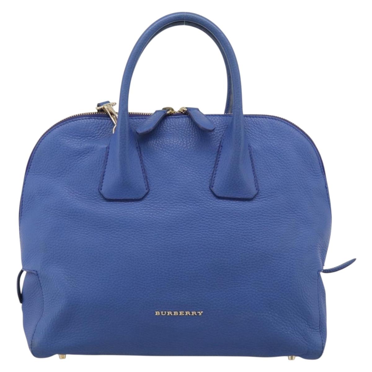 BURBERRY Hand Bag Leather 2way Blue Gold Auth 210943A