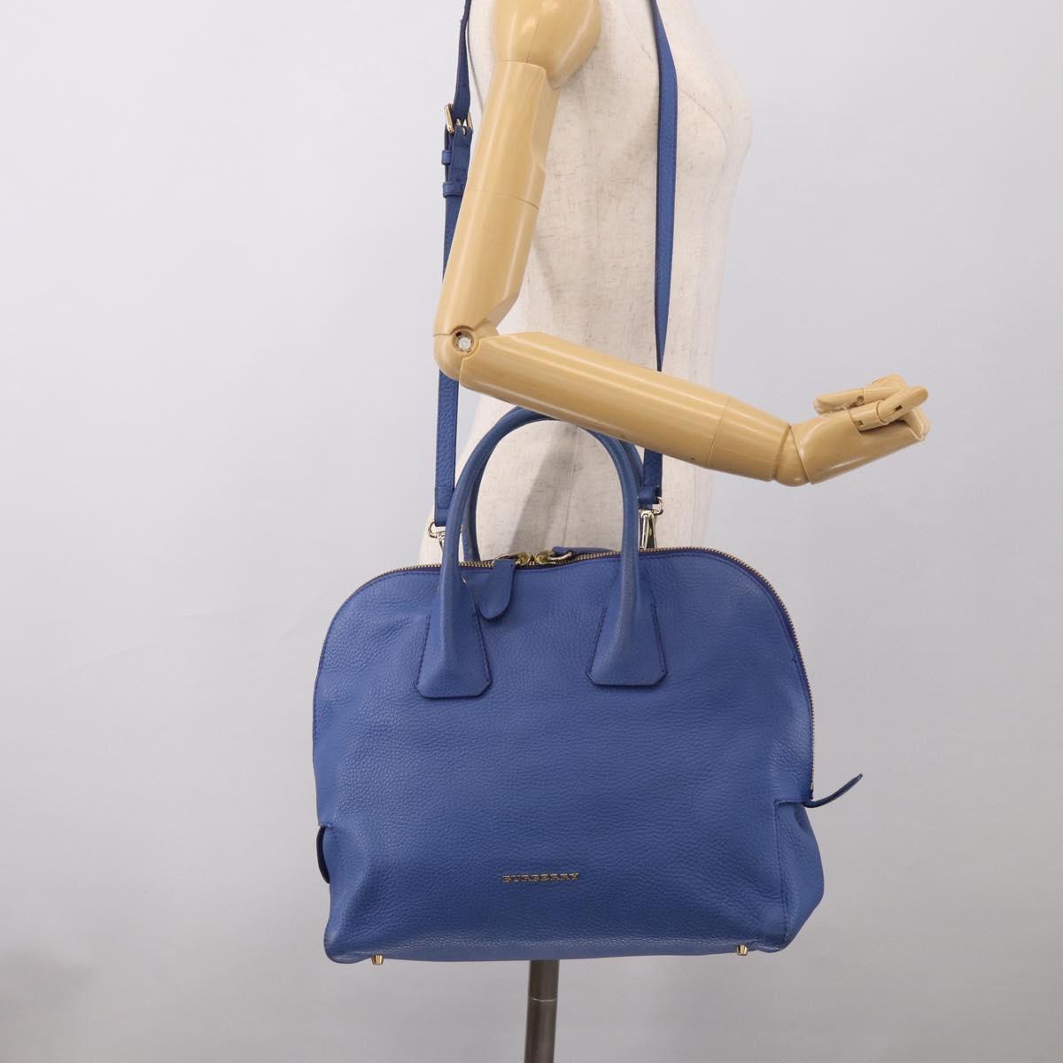 BURBERRY Hand Bag Leather 2way Blue Gold Auth 210943A