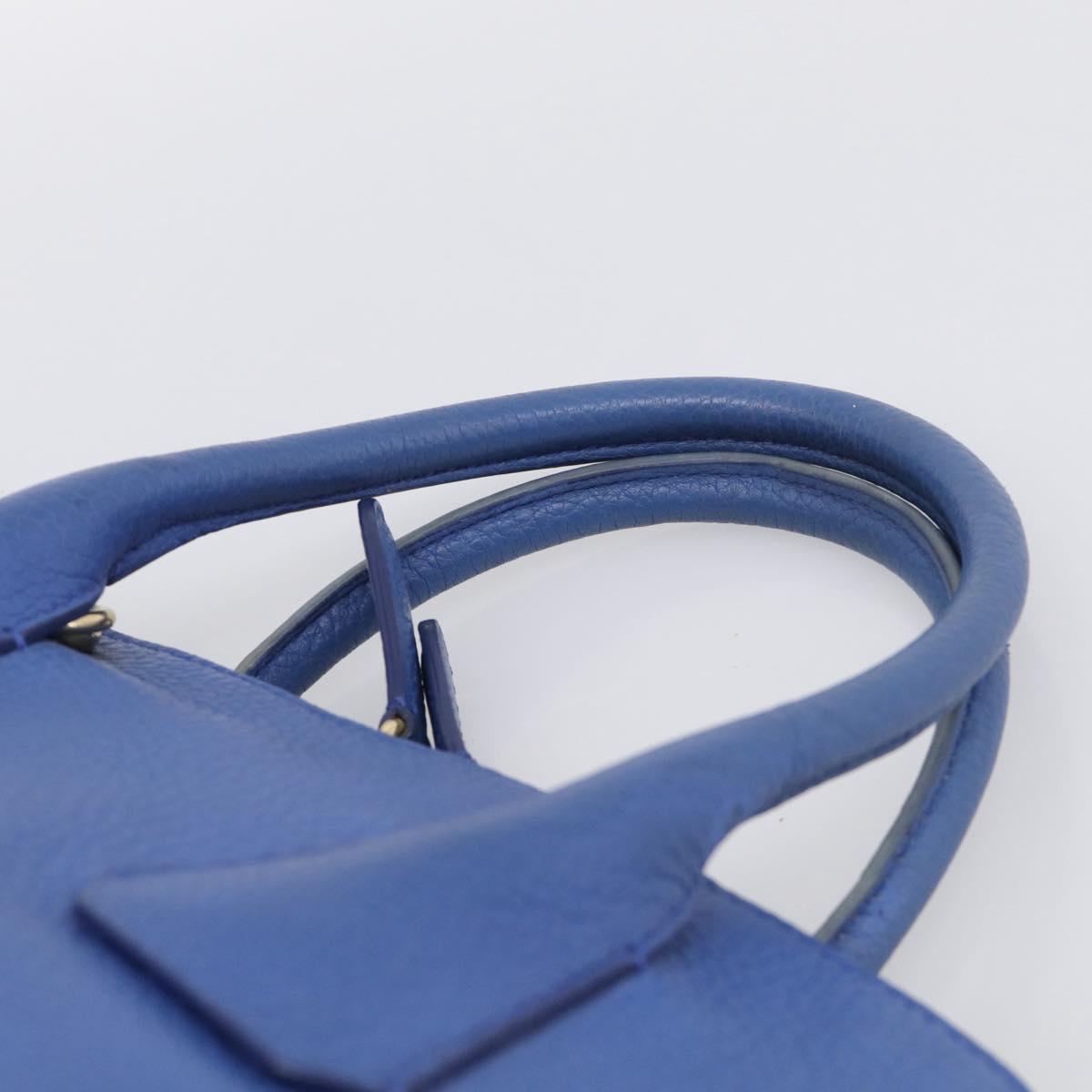 BURBERRY Hand Bag Leather 2way Blue Gold Auth 210943A