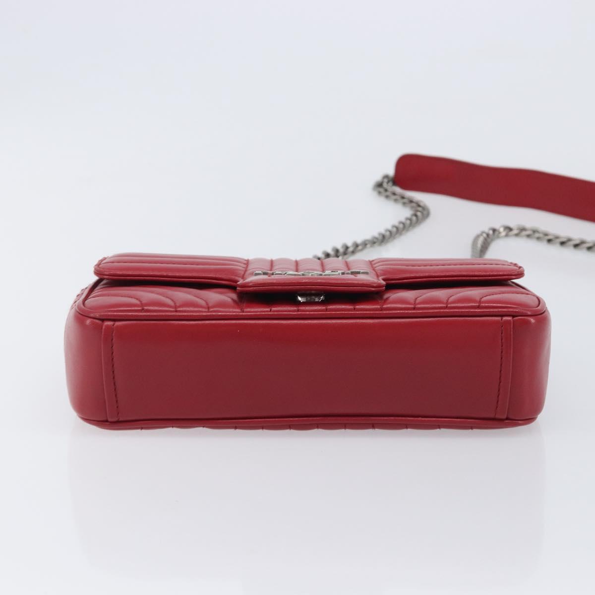 PRADA Chain Shoulder Bag Leather Red Silver Auth 210945V