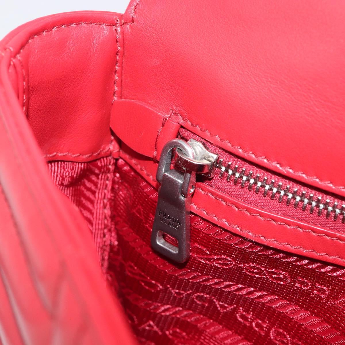 PRADA Chain Shoulder Bag Leather Red Silver Auth 210945V