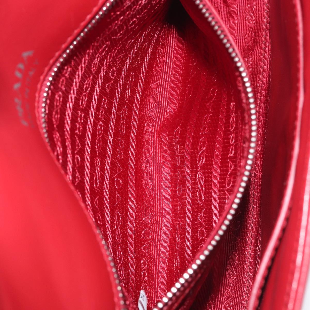 PRADA Chain Shoulder Bag Leather Red Silver Auth 210945V