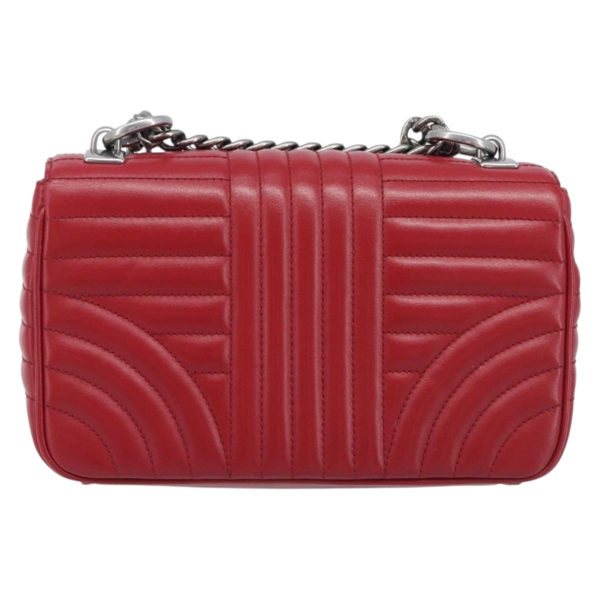 PRADA Chain Shoulder Bag Leather Red Silver Auth 210945V