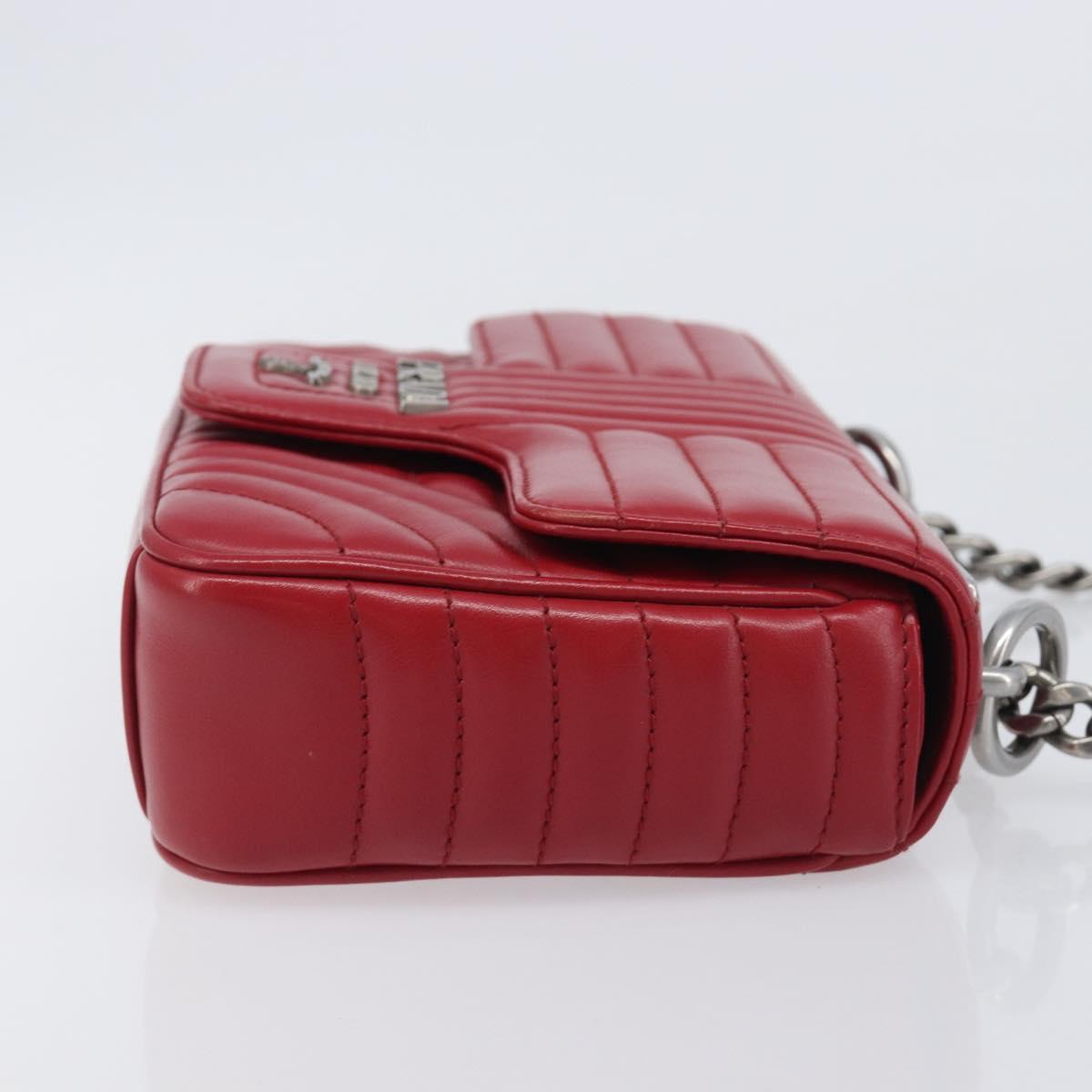 PRADA Chain Shoulder Bag Leather Red Silver Auth 210945V