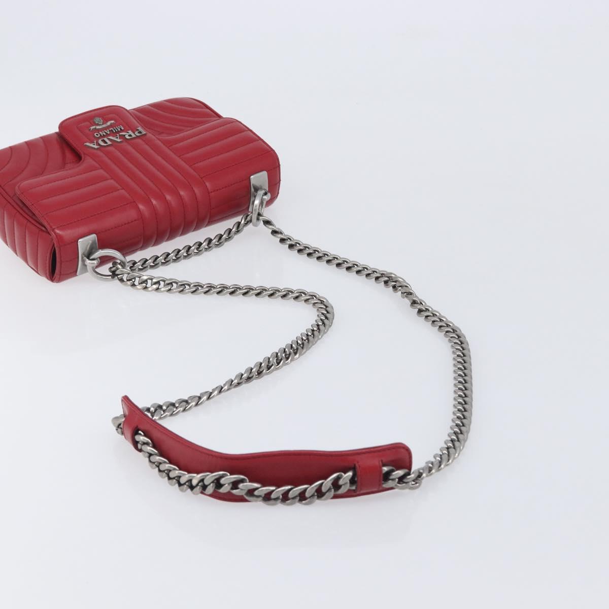 PRADA Chain Shoulder Bag Leather Red Silver Auth 210945V