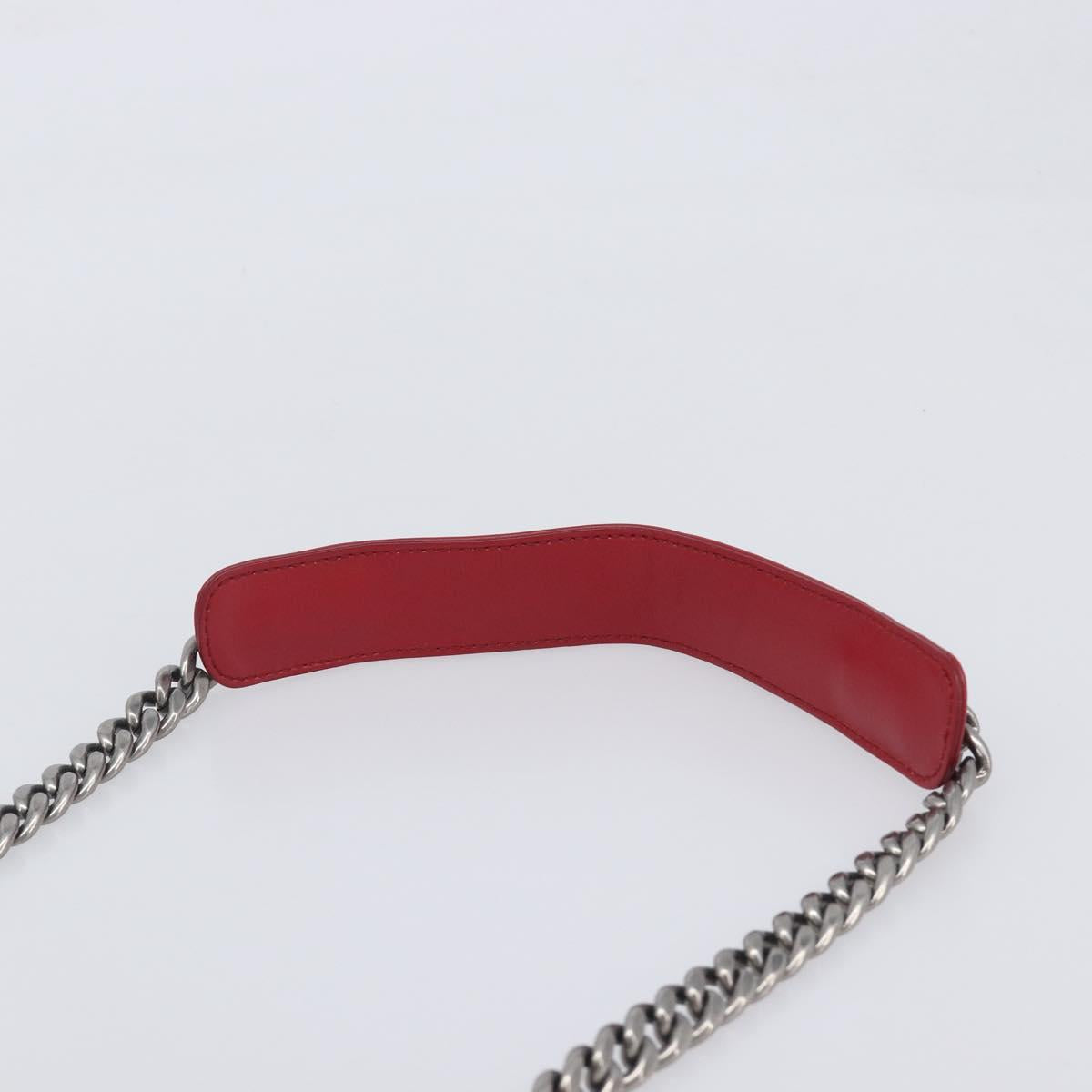 PRADA Chain Shoulder Bag Leather Red Silver Auth 210945V