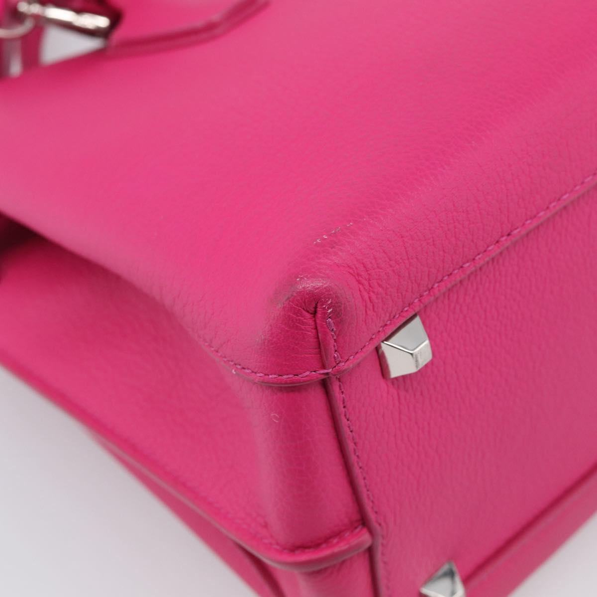 MCM Hand Bag Leather 2way Pink Silver Auth 210949A
