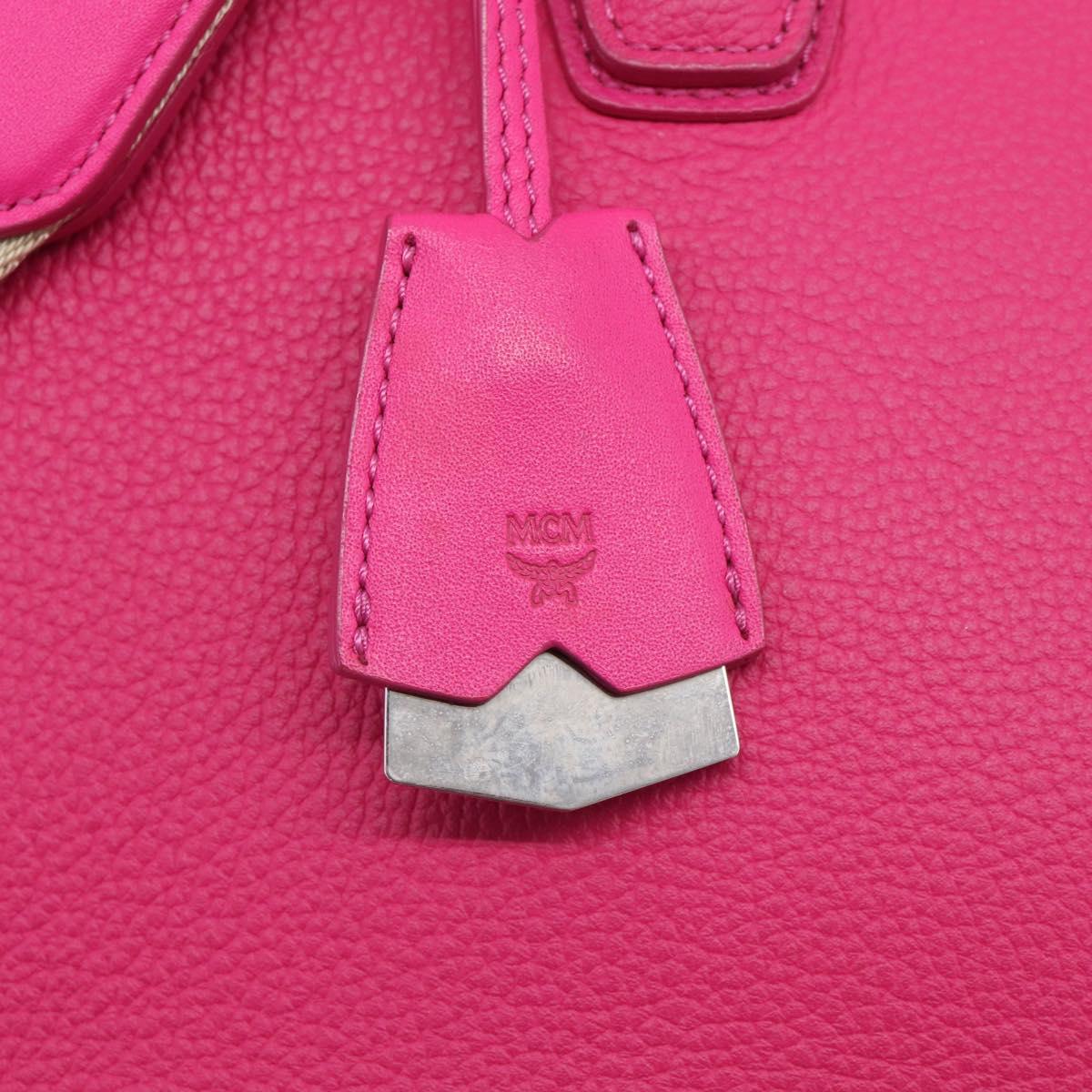 MCM Hand Bag Leather 2way Pink Silver Auth 210949A
