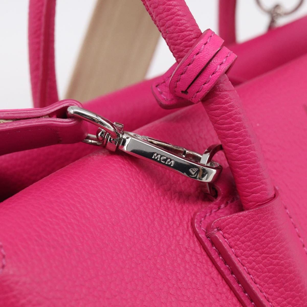 MCM Hand Bag Leather 2way Pink Silver Auth 210949A