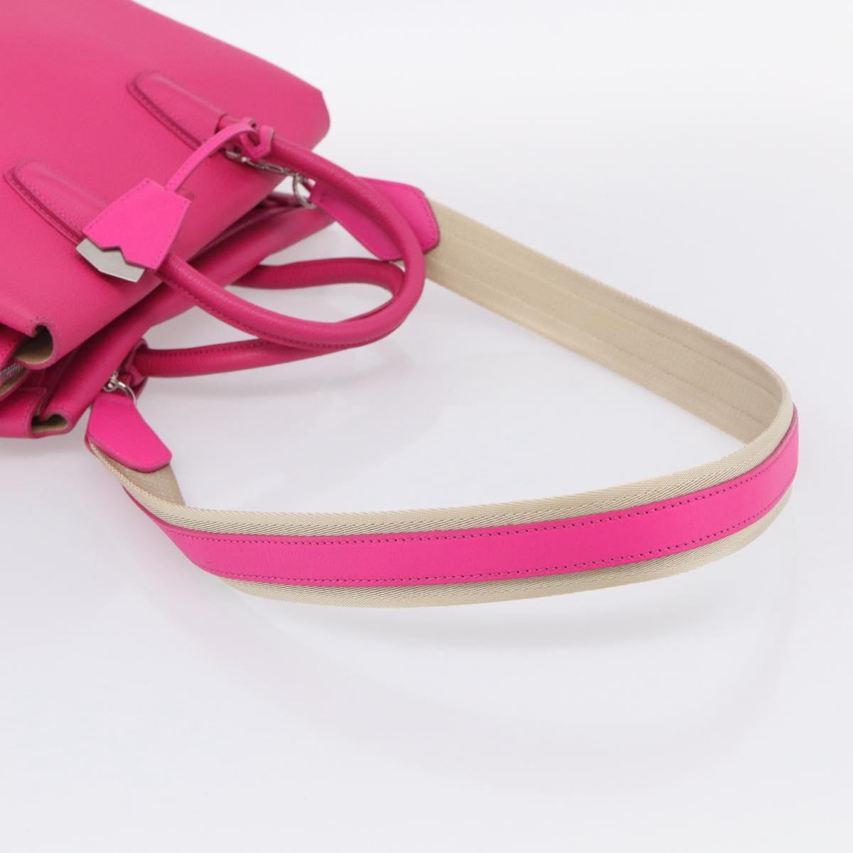 MCM Hand Bag Leather 2way Pink Silver Auth 210949A