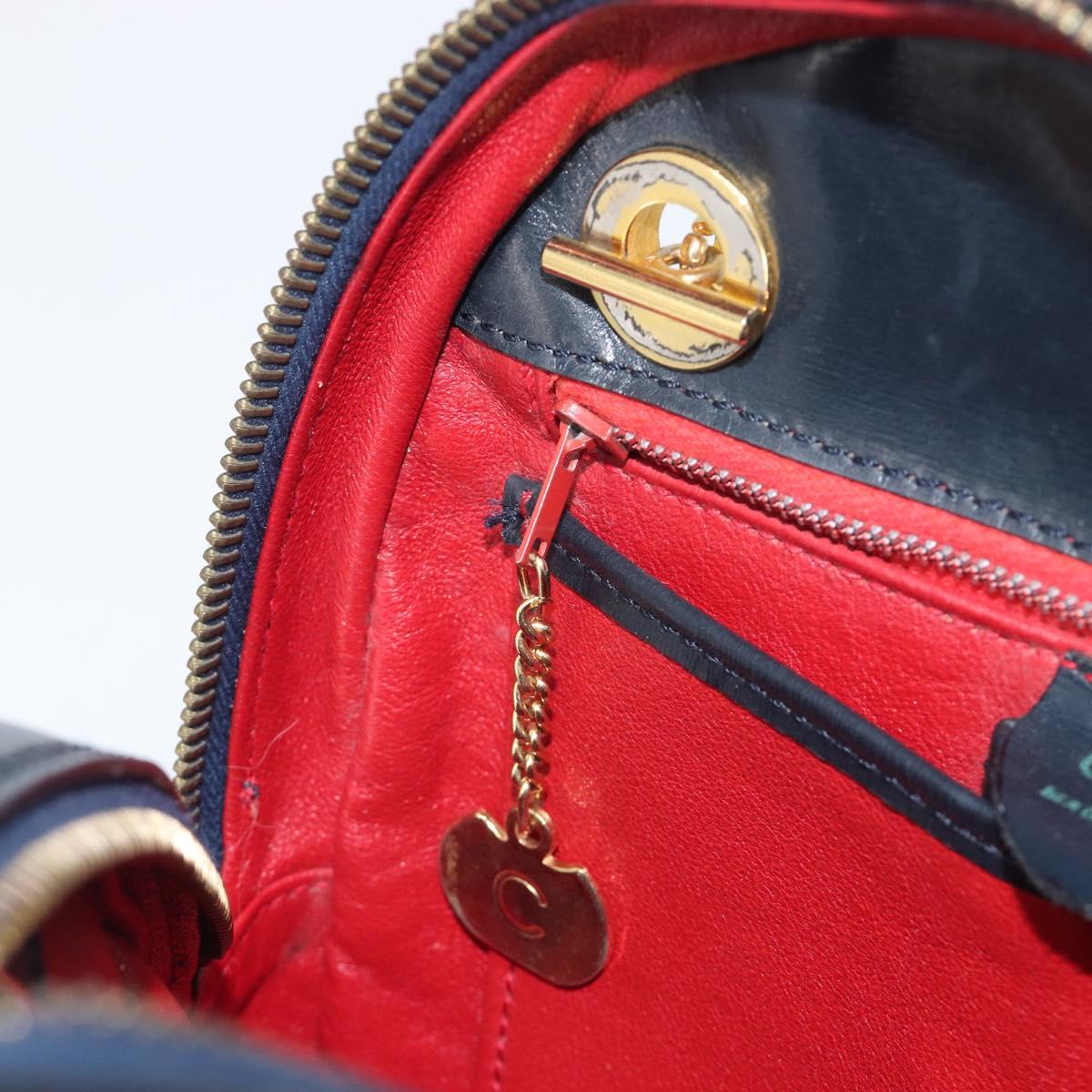 CELINE Circle Chain Shoulder Bag Leather Navy Gold Auth 210950