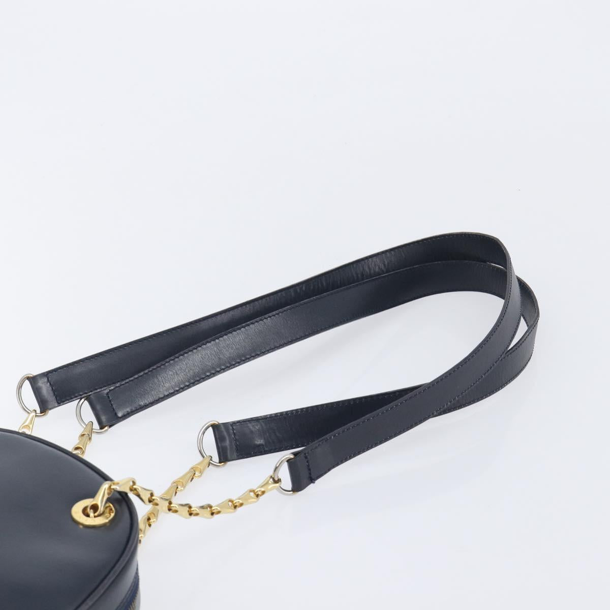 CELINE Circle Chain Shoulder Bag Leather Navy Gold Auth 210950