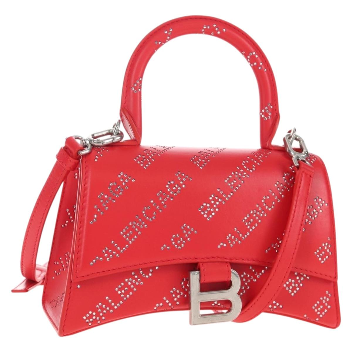 Balenciaga Hourglass XS Hand Bag Leather 2way Red Silver 719115 Auth 210951SAM