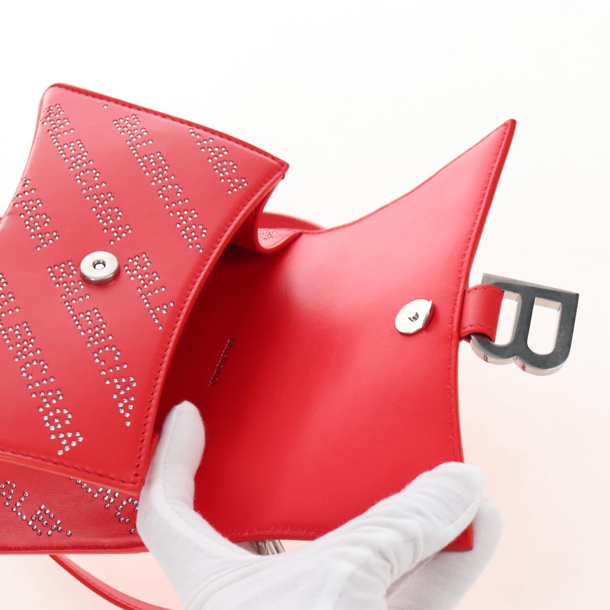 Balenciaga Hourglass XS Hand Bag Leather 2way Red Silver 719115 Auth 210951SAM