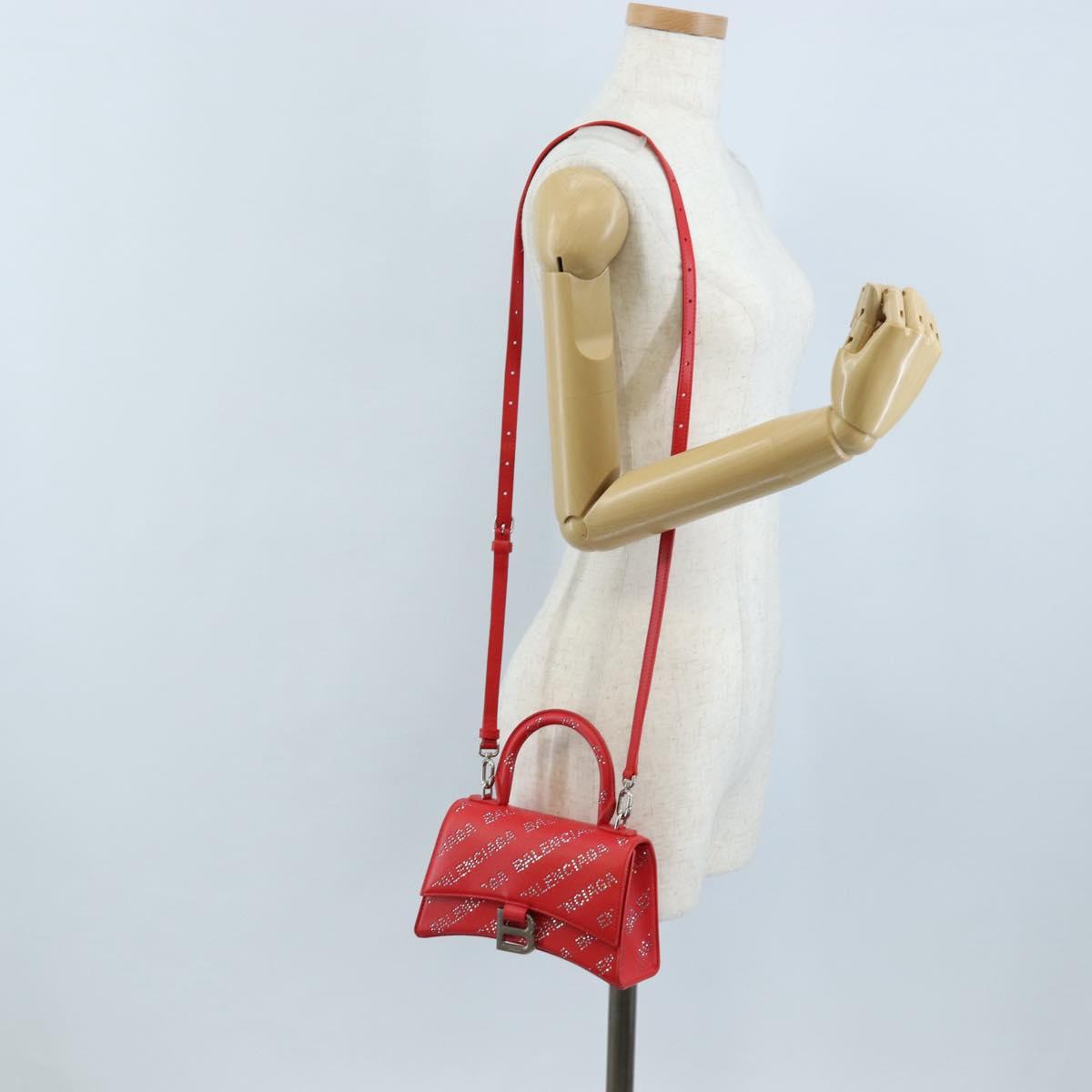 Balenciaga Hourglass XS Hand Bag Leather 2way Red Silver 719115 Auth 210951SAM