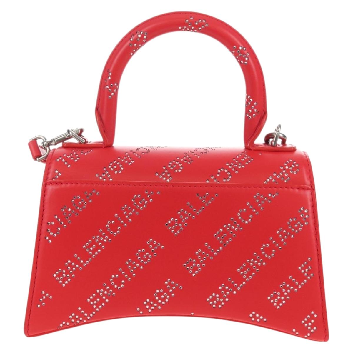 Balenciaga Hourglass XS Hand Bag Leather 2way Red Silver 719115 Auth 210951SAM