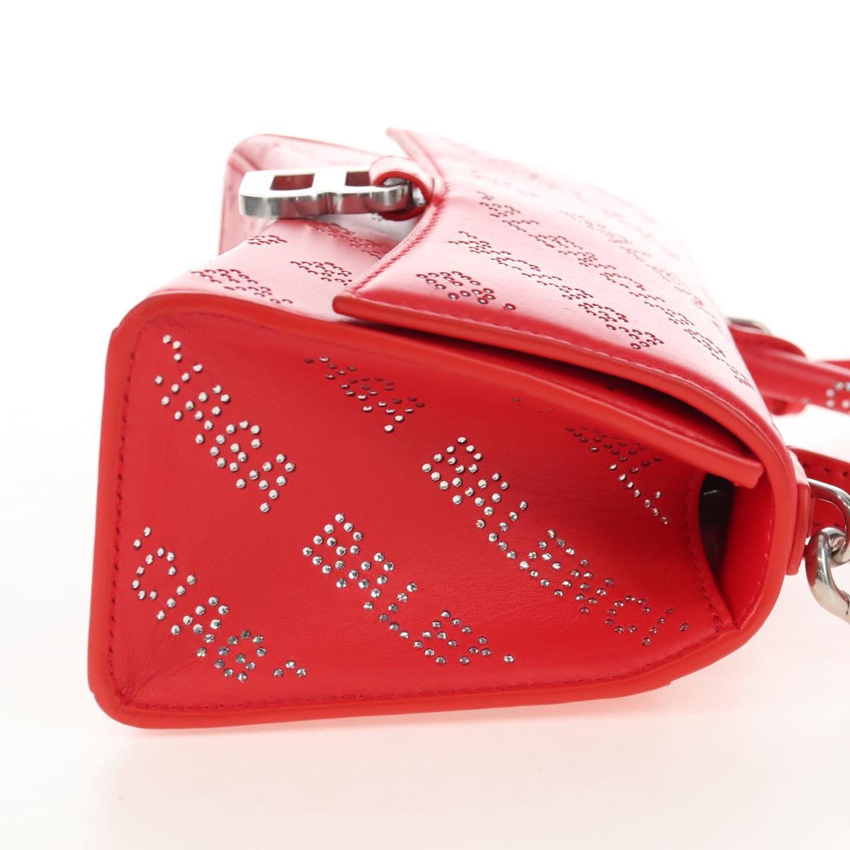 Balenciaga Hourglass XS Hand Bag Leather 2way Red Silver 719115 Auth 210951SAM