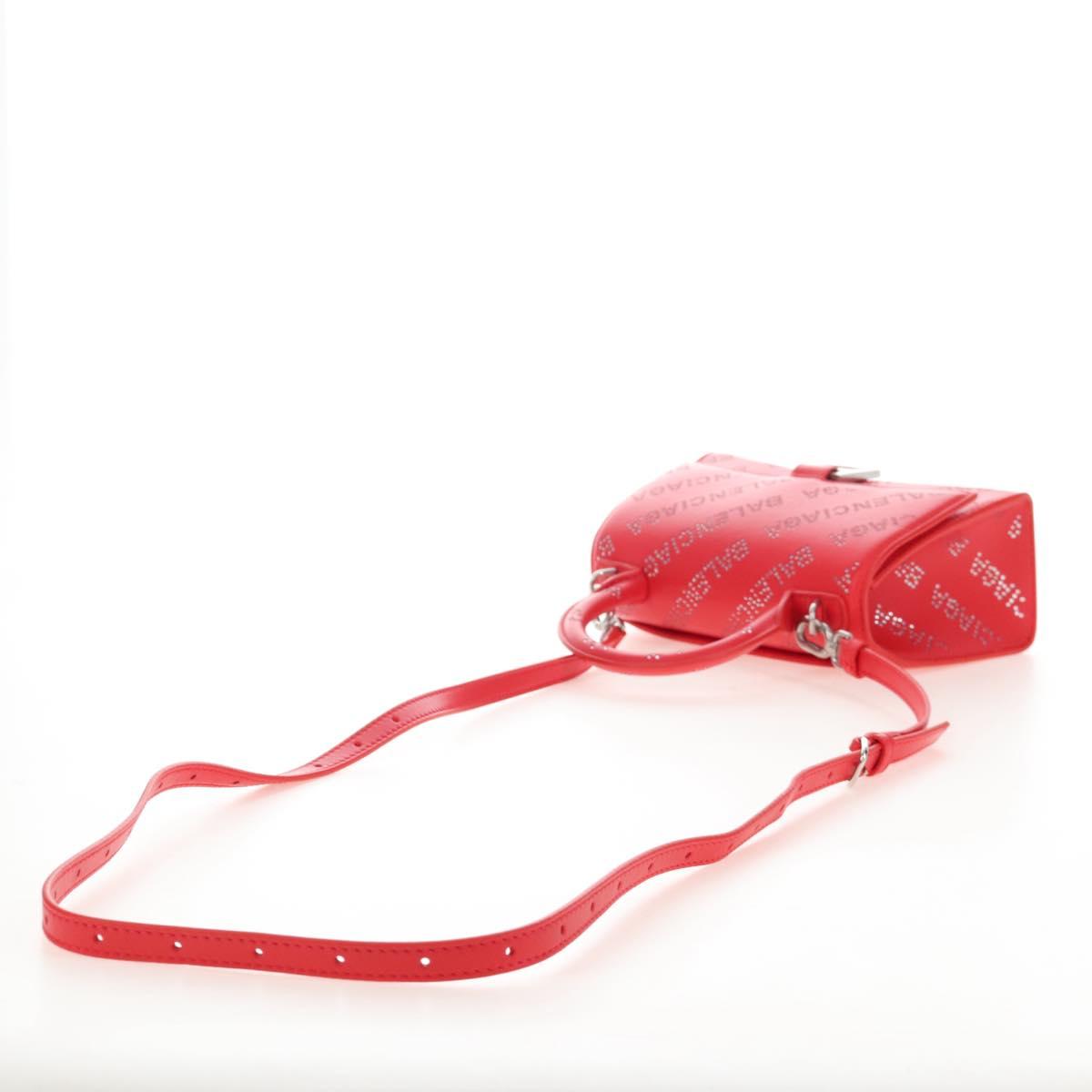 Balenciaga Hourglass XS Hand Bag Leather 2way Red Silver 719115 Auth 210951SAM