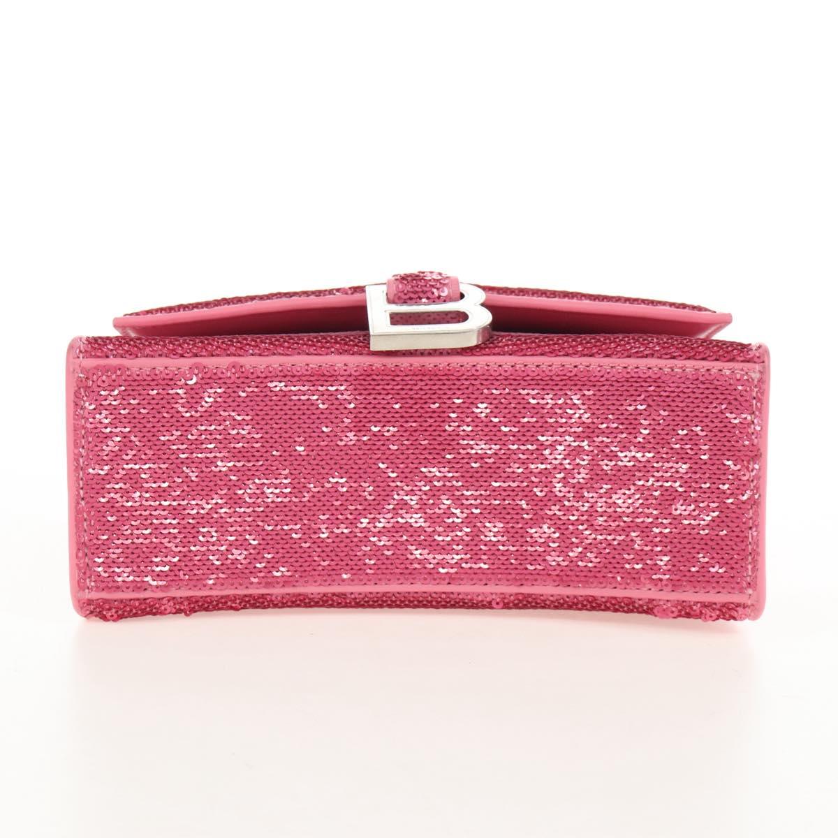 Balenciaga Hourglass XS Hand Bag Leather Sequins 2way Pink Silver Auth 210952SAM