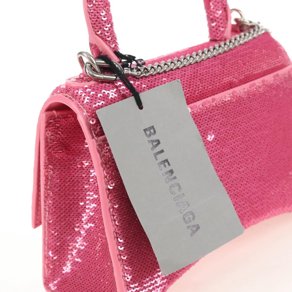 Balenciaga Hourglass XS Hand Bag Leather Sequins 2way Pink Silver Auth 210952SAM