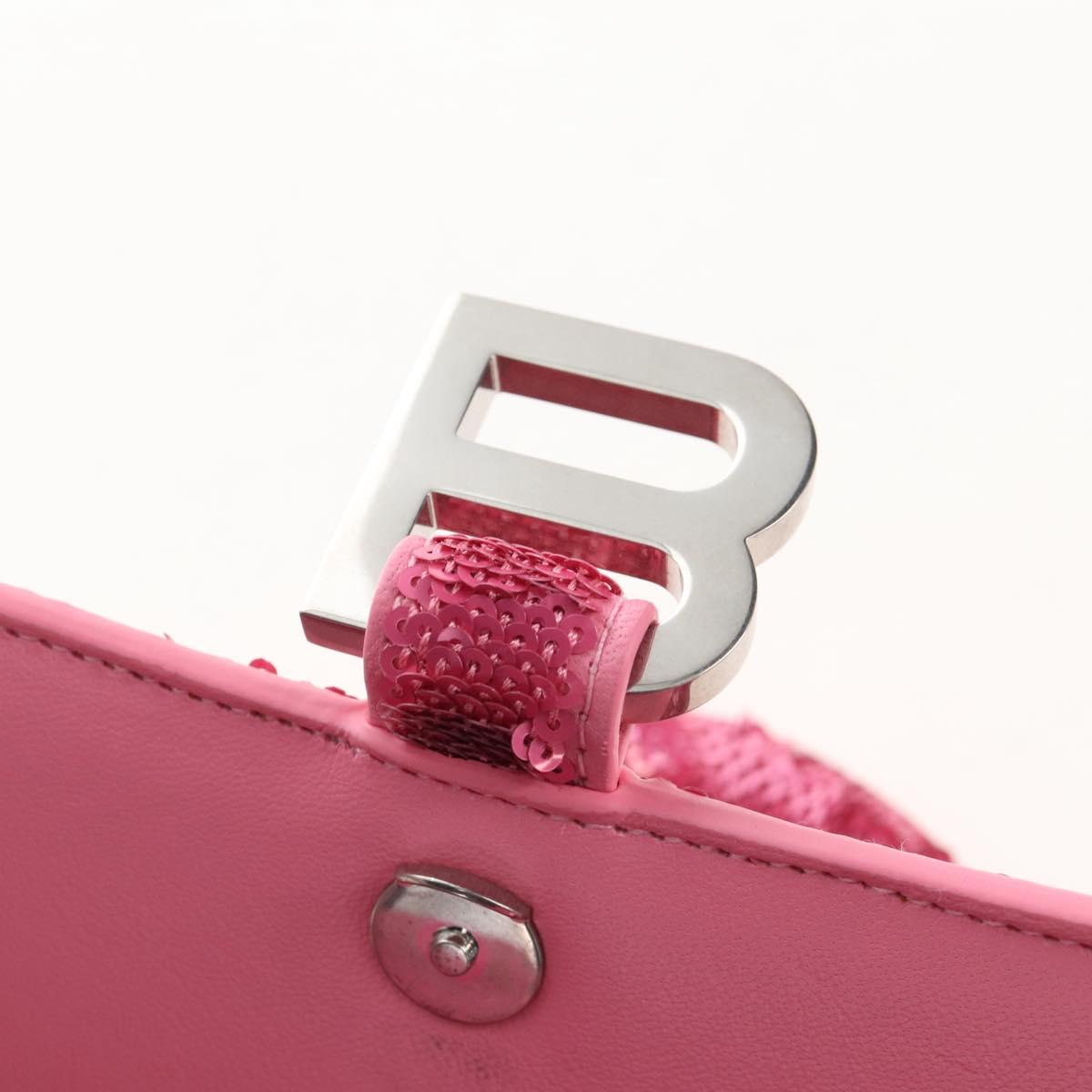 Balenciaga Hourglass XS Hand Bag Leather Sequins 2way Pink Silver Auth 210952SAM