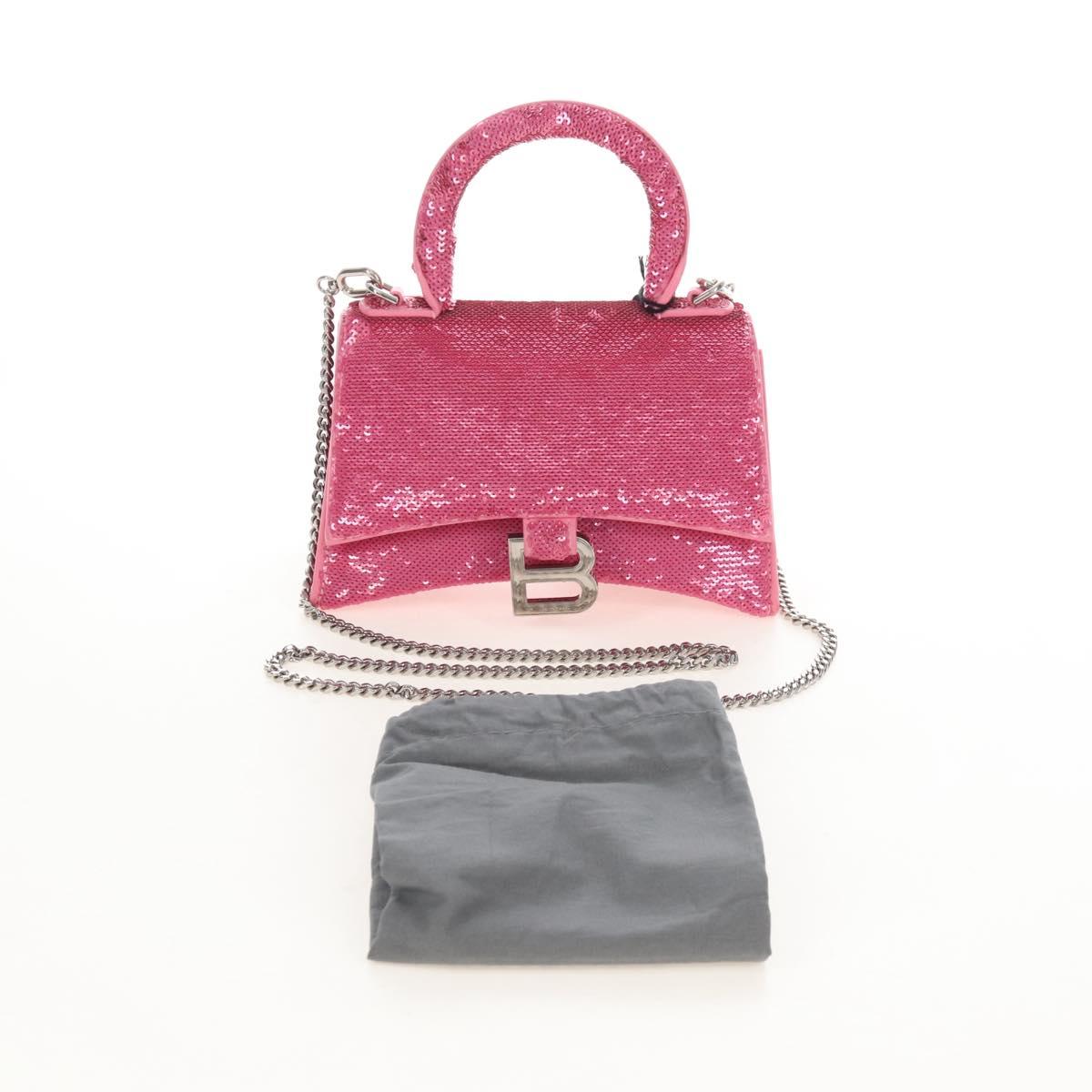 Balenciaga Hourglass XS Hand Bag Leather Sequins 2way Pink Silver Auth 210952SAM