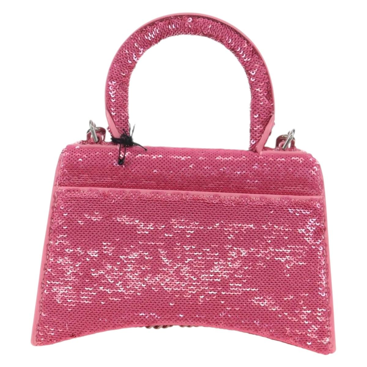 Balenciaga Hourglass XS Hand Bag Leather Sequins 2way Pink Silver Auth 210952SAM