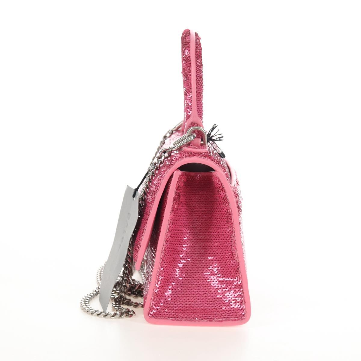 Balenciaga Hourglass XS Hand Bag Leather Sequins 2way Pink Silver Auth 210952SAM