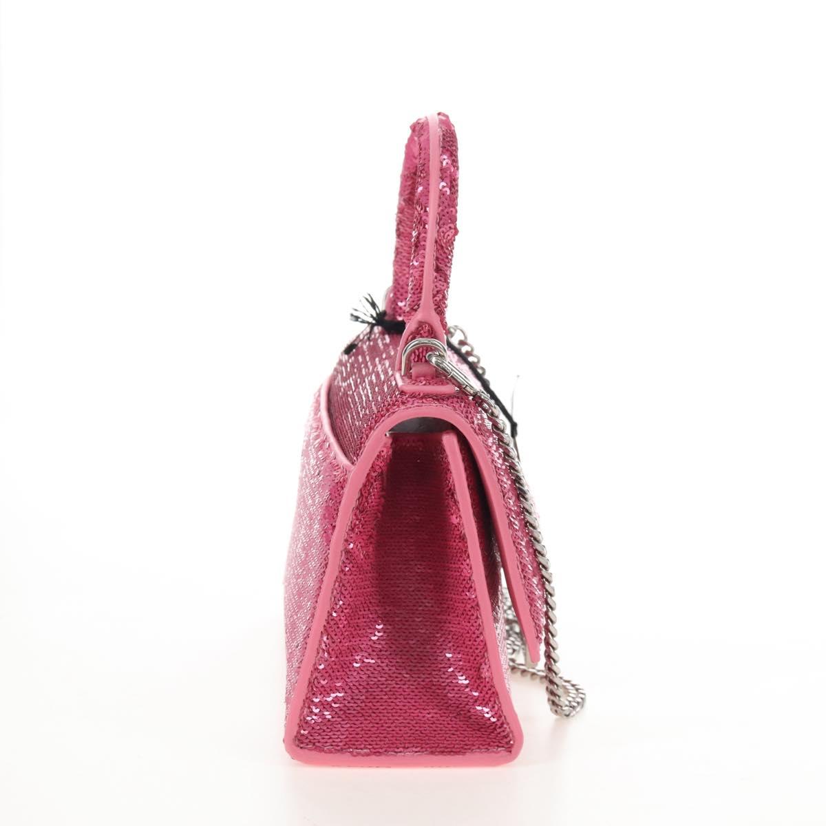 Balenciaga Hourglass XS Hand Bag Leather Sequins 2way Pink Silver Auth 210952SAM