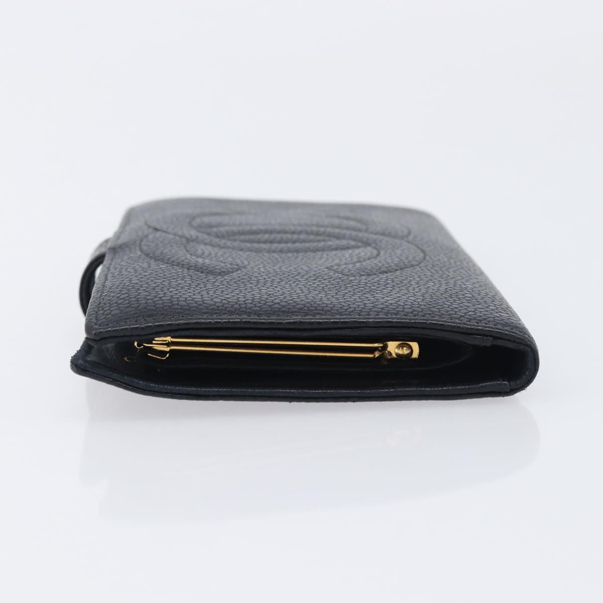 CHANEL Matelasse Long Wallet Caviar Skin Black Gold CC Auth 210957V