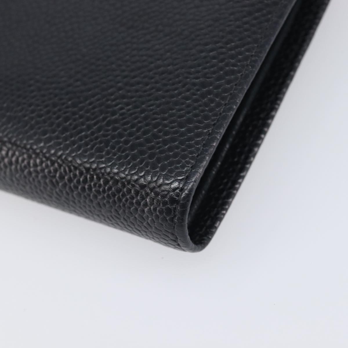CHANEL Matelasse Long Wallet Caviar Skin Black Gold CC Auth 210958V