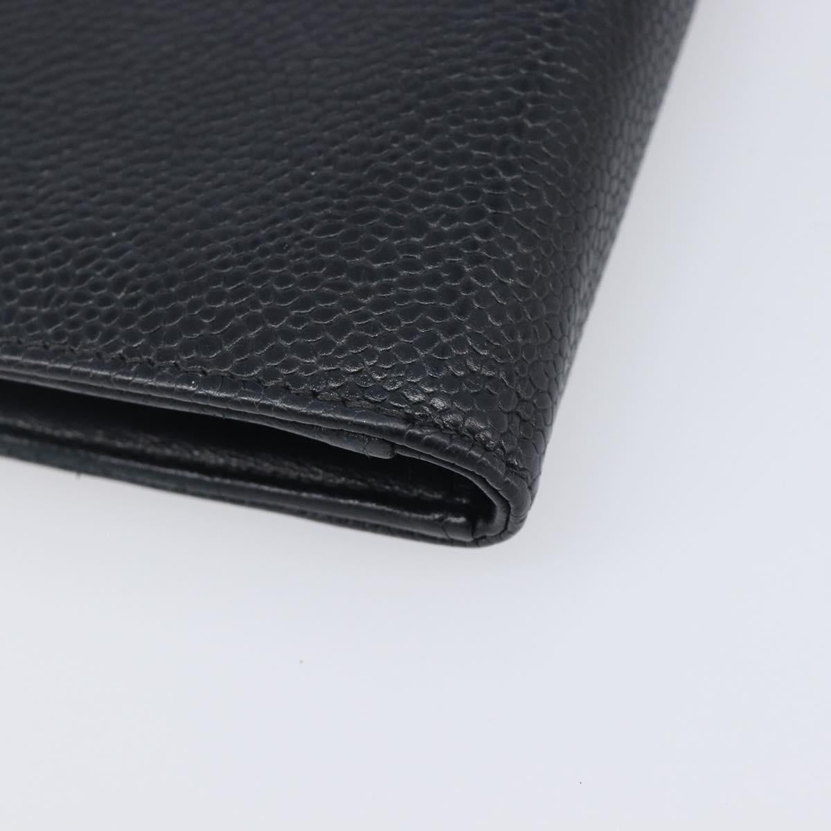CHANEL Matelasse Long Wallet Caviar Skin Black Gold CC Auth 210958V