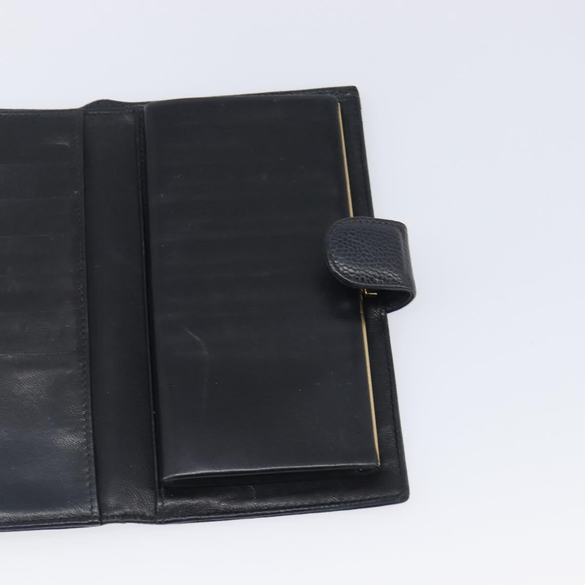 CHANEL Matelasse Long Wallet Caviar Skin Black Gold CC Auth 210958V