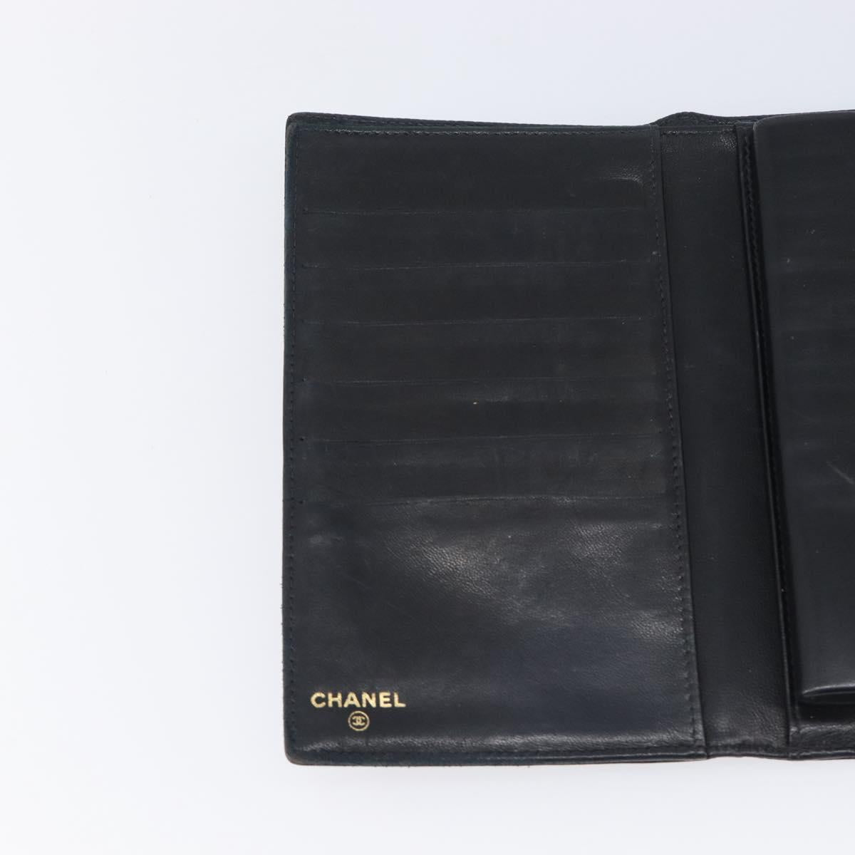 CHANEL Matelasse Long Wallet Caviar Skin Black Gold CC Auth 210958V