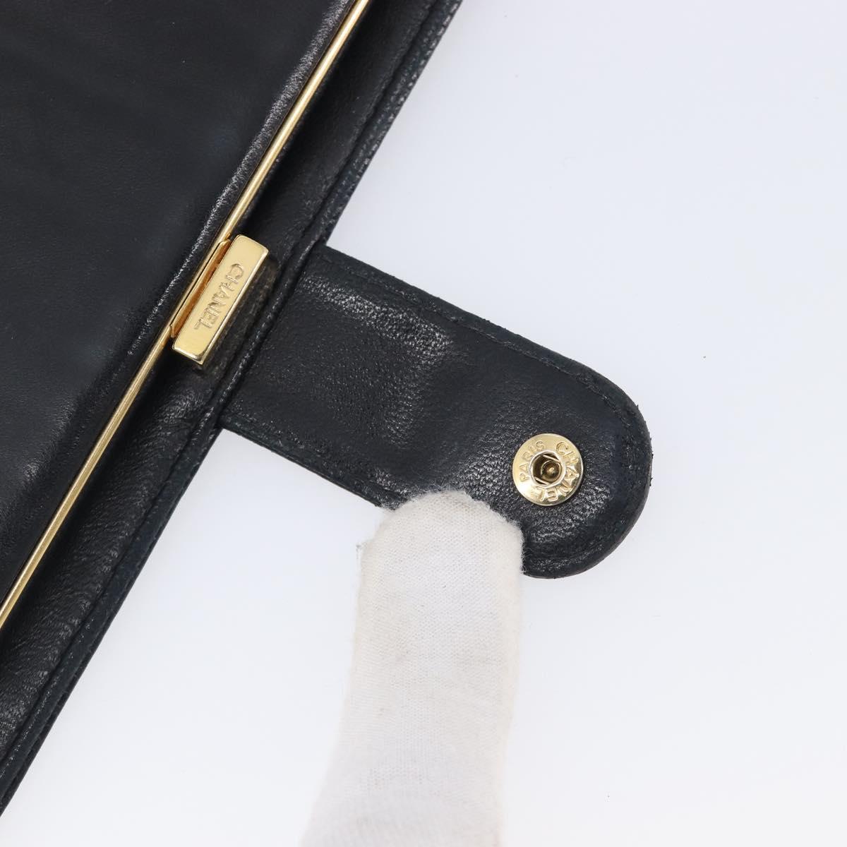 CHANEL Matelasse Long Wallet Caviar Skin Black Gold CC Auth 210958V