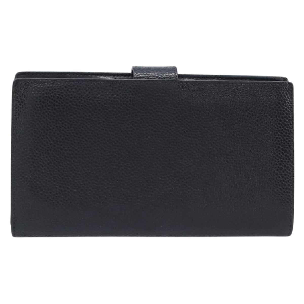 CHANEL Matelasse Long Wallet Caviar Skin Black Gold CC Auth 210958V