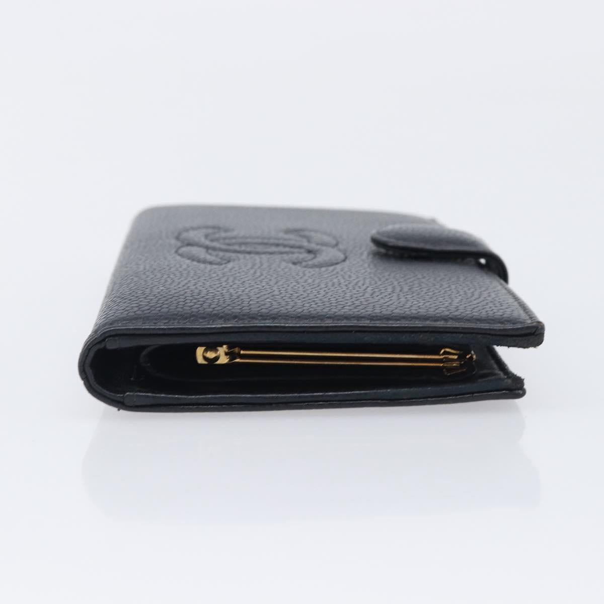 CHANEL Matelasse Long Wallet Caviar Skin Black Gold CC Auth 210958V