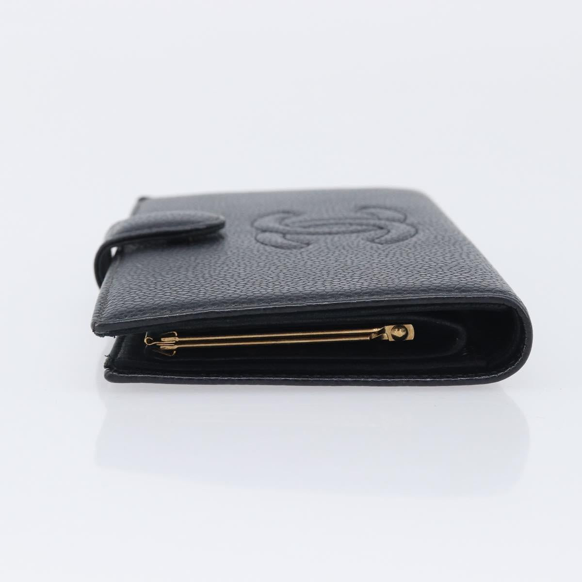 CHANEL Matelasse Long Wallet Caviar Skin Black Gold CC Auth 210958V