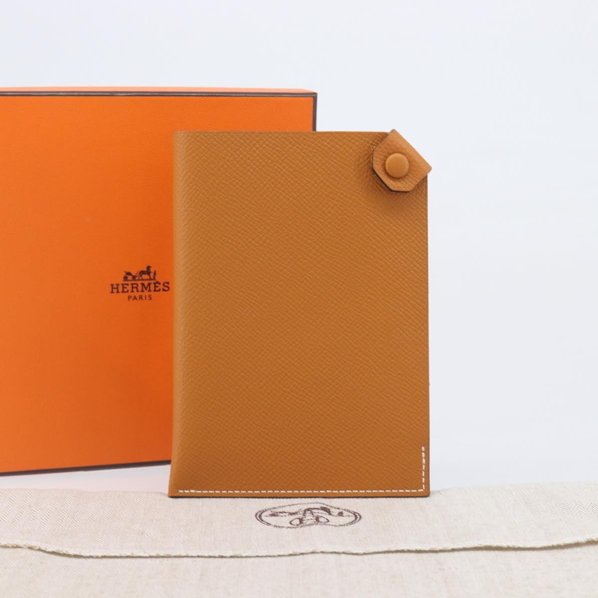 HERMES Tarmac PM Passport Case Leather Beige Auth 210965M