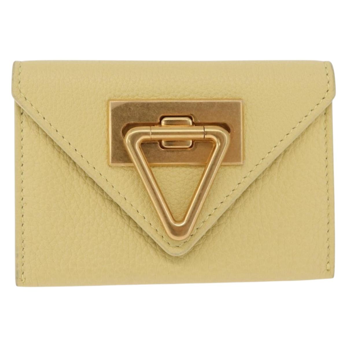 Bottega Veneta Card Case Leather Yellow Gold Auth 210968M